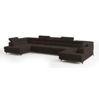 WOHNLANDSCHAFT URMANO Braun Velours-Stoff mit Schlaffunktion - Braun, Holz (395/89/190cm) - MASSENO