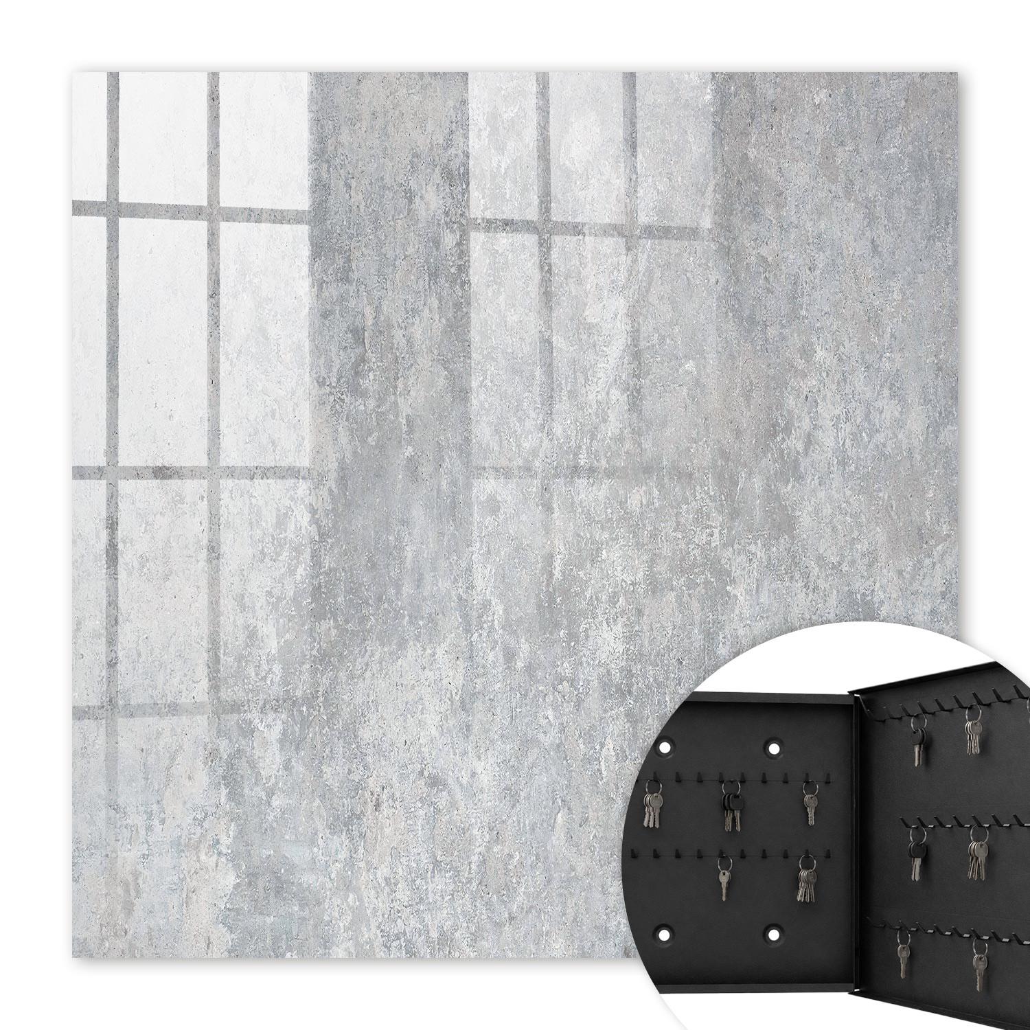 SCHLÜSSELBOX Schwarz 30x30 cm- Türöffnung nach rechts - Betonmuster - Grau, Metall (30/30/5cm) - TULUP