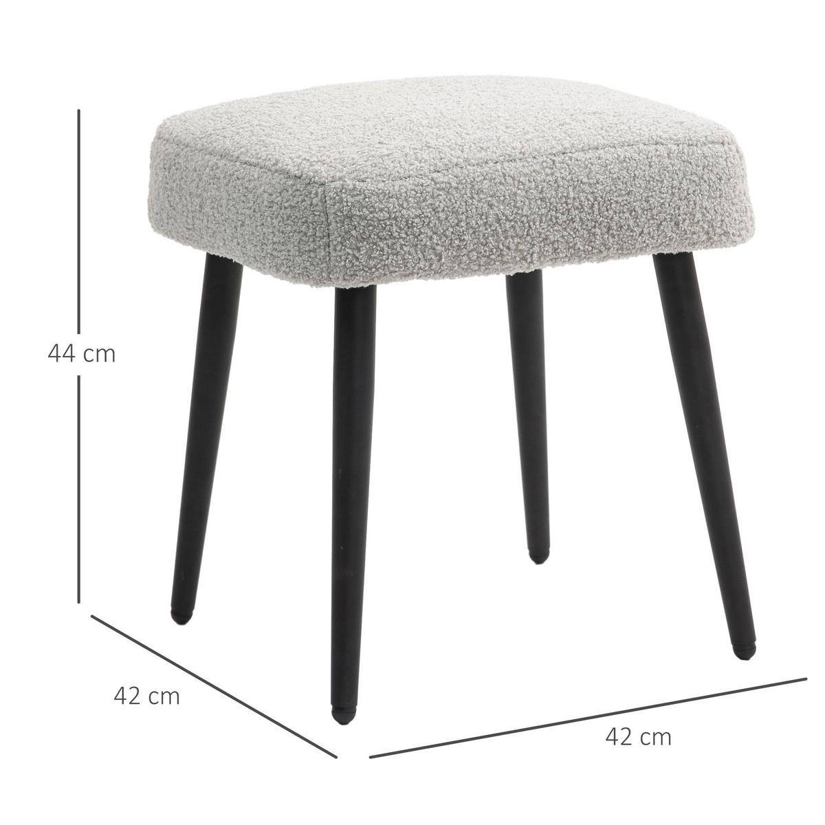 FUSSHOCKER Sitzhocker Quadratischer Schminkhocker mit Kaschmir-Optik, Stahlbeine - Hellgrau, Kunststoff (42/44/42cm) - HOMCOM
