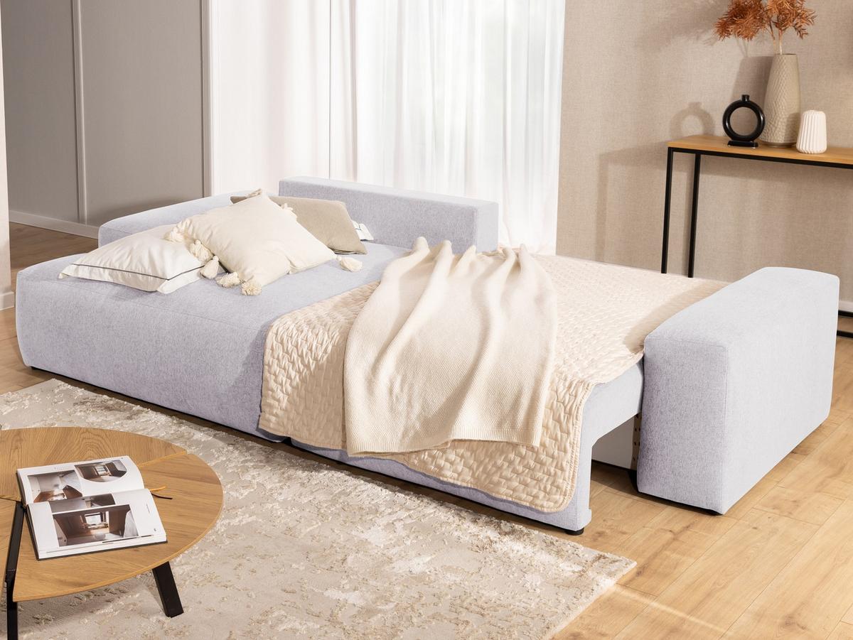 ECKSOFA Lennon aus Greige Strukturstoff mit Schlaffunktion und Bettkasten - Greige/Schwarz, Holz/Kunststoff (137/264cm) - S-Style