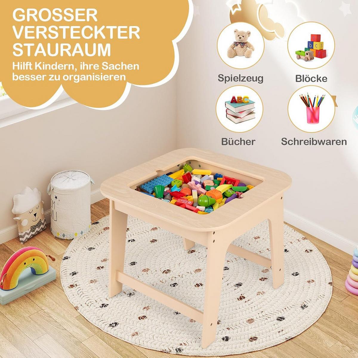 KINDERTISCH mit 2 Stühlen natur (3-tlg) - Naturfarben, Holzwerkstoff (60/49/60cm) - COSTWAY