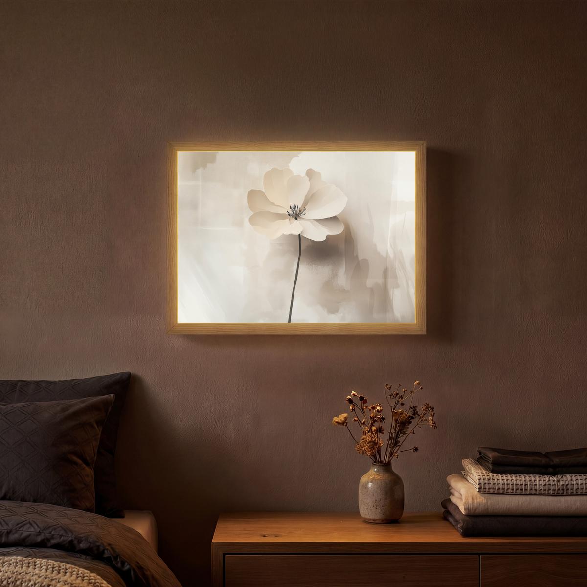 WANDLEUCHTE MIT AKKU Blume - Beige - Farbe - Schatten 40x30 cm - Beige, Holzwerkstoff (40/30/8cm) - OnlyWow