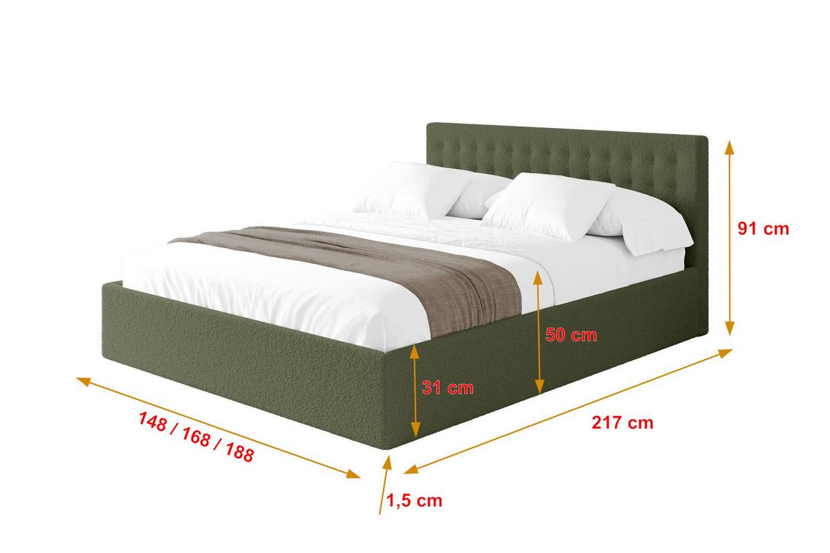 POLSTERBETT mit Bettkasten und Lattenrost, Boxbett ohne Matratze - PARI 140x200 Grün - Grün, Holzwerkstoff/Textil (140/200cm) - ALTDECOR