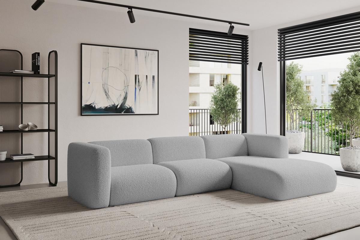 ECKSOFA Ottomane Rechts MIRA-L1 227x179x89 Hellgrau Bouclé - Silberfarben/Hellgrau, Holzwerkstoff/Kunststoff (227/179cm) - ALTDECOR