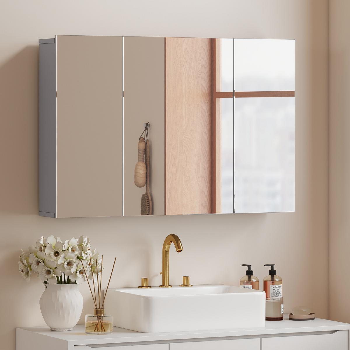 SPIEGELSCHRANK MDF Grau - Grau, Holzwerkstoff (15/60/90cm) - Kleankin