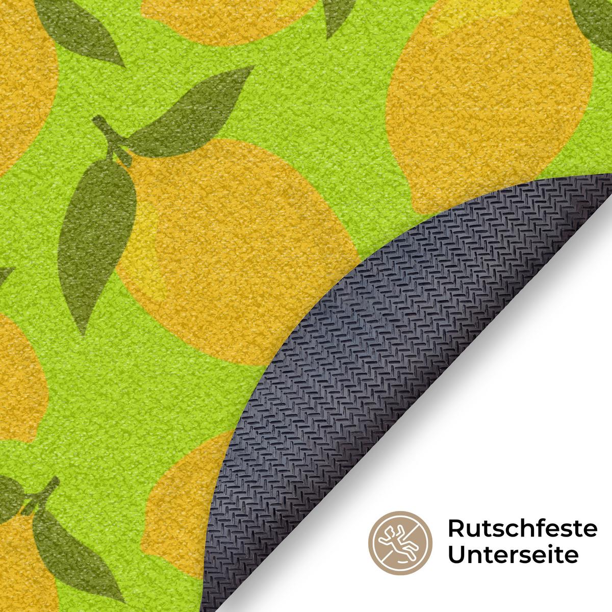 FUSSMATTE Muster Zitronen - Gelb - Blau - Muster - Früchte Flurteppich 120x120 cm - Gelb, Kunststoff (120/0.4cm) - MuchoWow