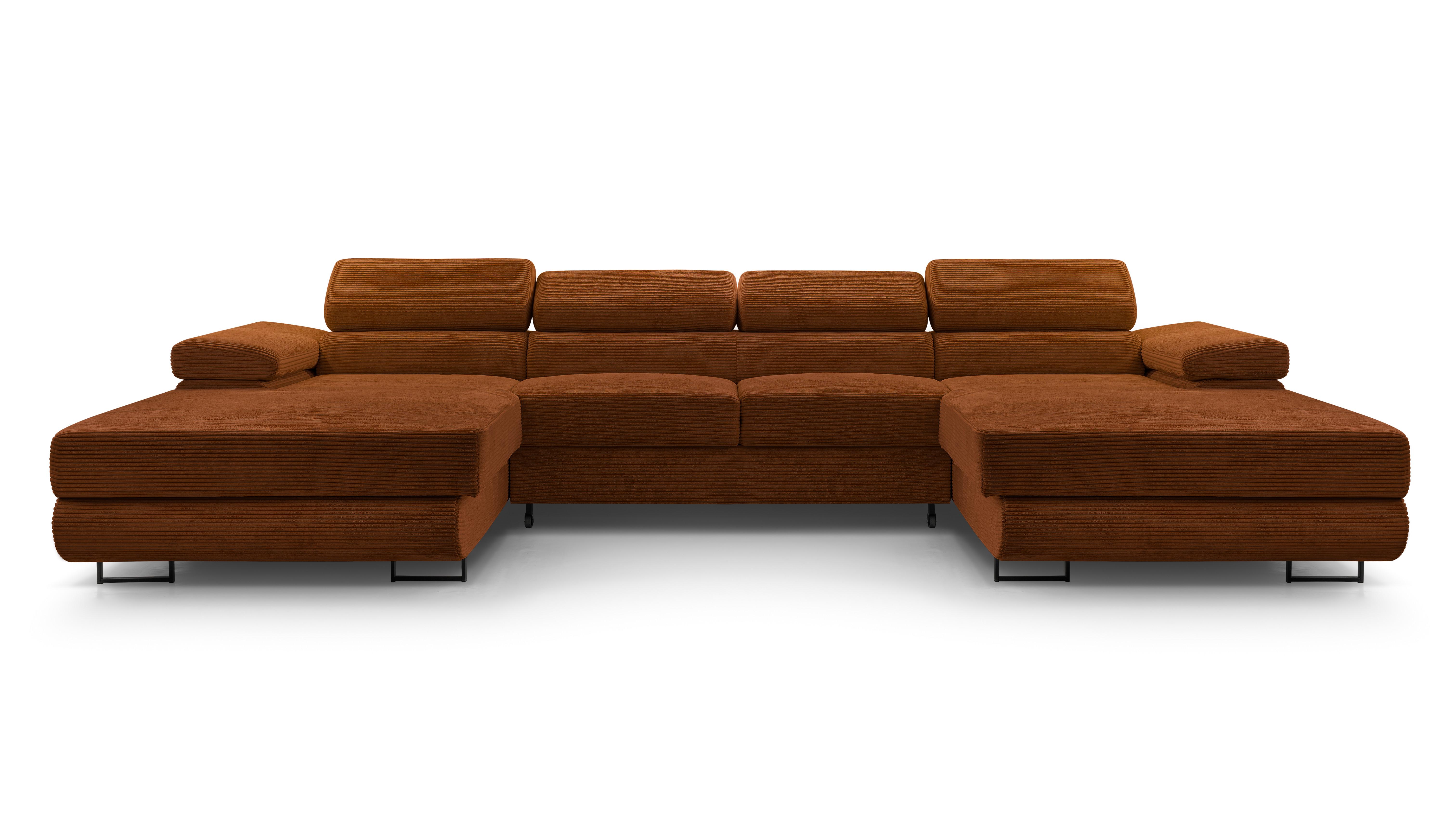 WOHNLANDSCHAFT GIULIO Orange Velours-Stoff mit Schlaffunktion - Orange, Holz (352/90/202cm) - MASSENO