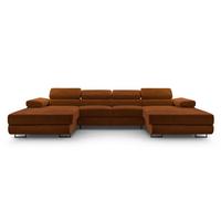 WOHNLANDSCHAFT GIULIO Orange Velours-Stoff mit Schlaffunktion - Orange, Holz (352/90/202cm) - MASSENO