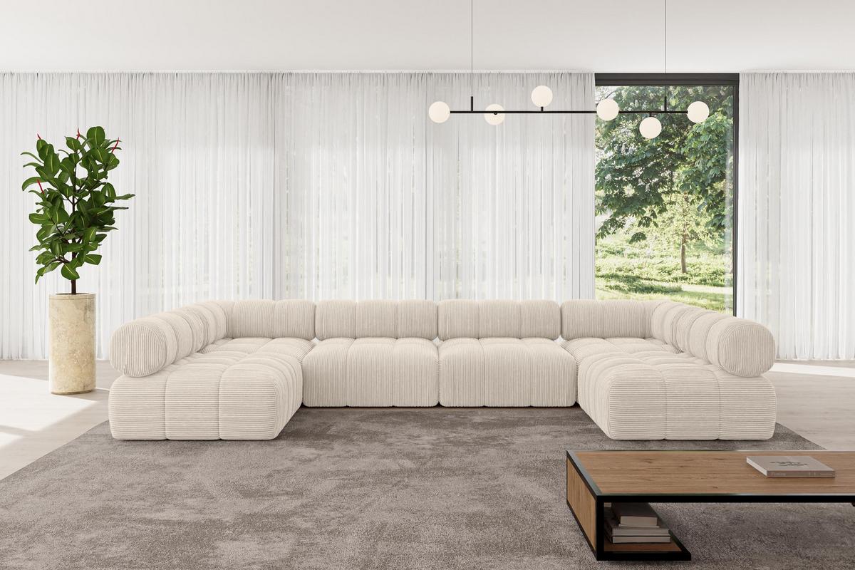 WOHNLANDSCHAFT modulares Sofa Garvo-U2 - 380x190x70 cm Beige Cord - Beige, Holzwerkstoff/Textil (380/70/190cm) - ALTDECOR