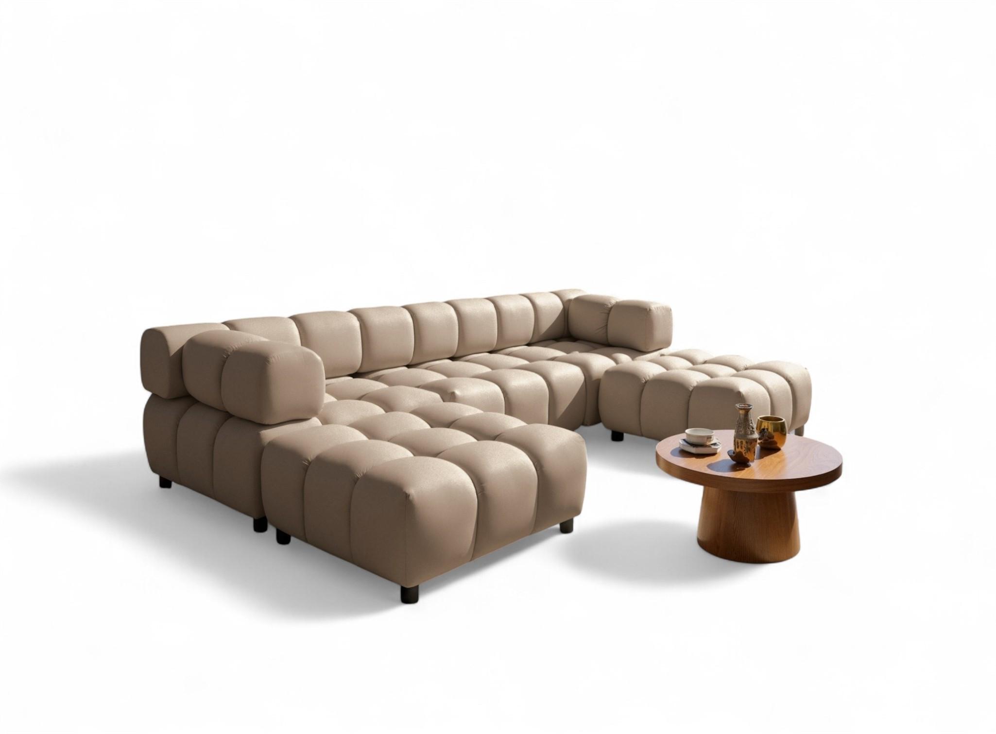 SOFA 3-sitzer Und 2-polsterhocker Flow - Hellbraun, Holzwerkstoff/Textil (288/71/96cm) - Fun Möbel