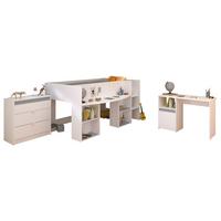 KINDERZIMMER weiß, grau oder rosa, Komplett-Set 3-teilig mit Kleiderschrank, Schreibtisch, Bett 90x200 - Weiß, Holzwerkstoff (110/104/205cm) - Parisot Meuble