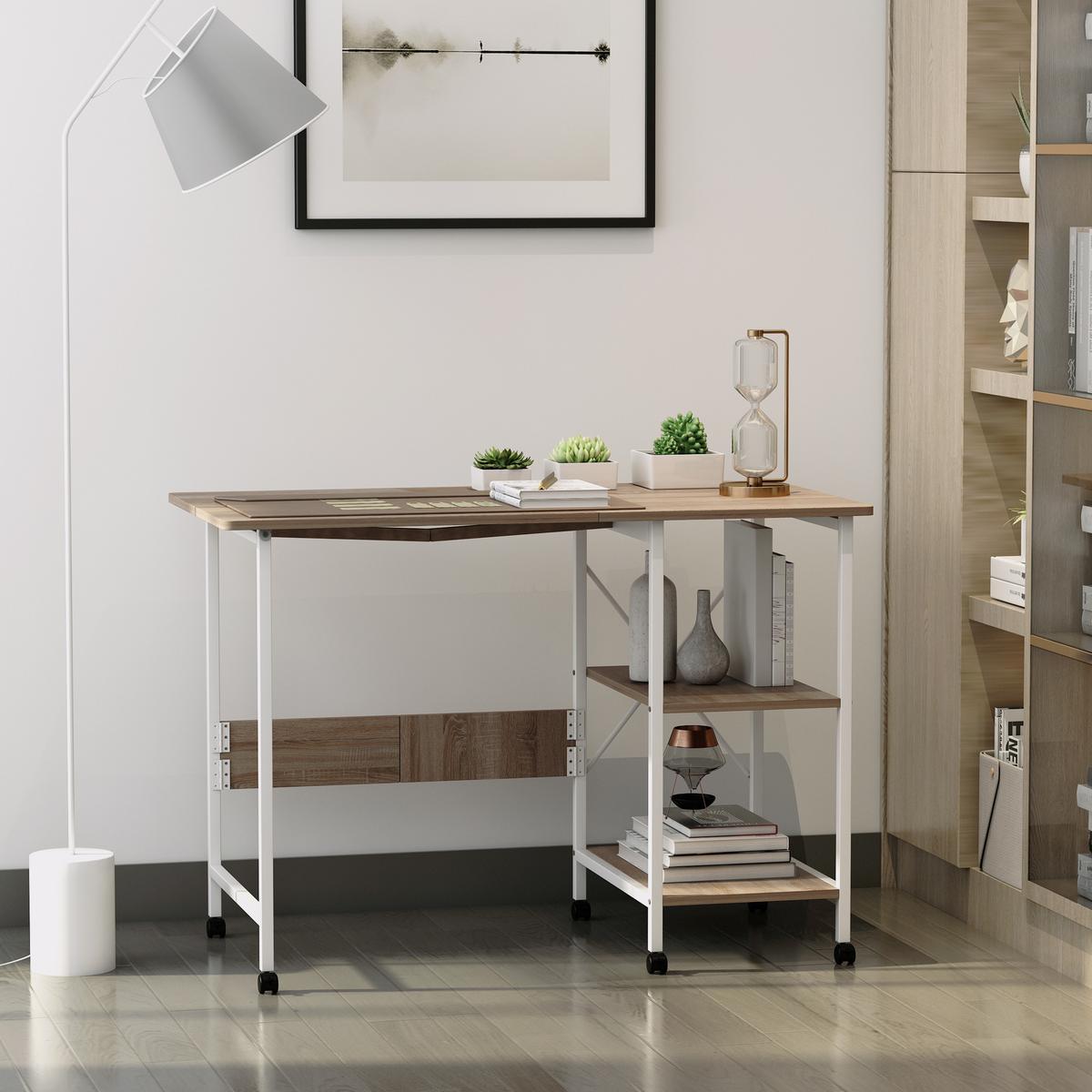 SCHREIBTISCH MDF, Weiß+Natur - Weiß, Kunststoff (107/55/76cm) - HOMCOM