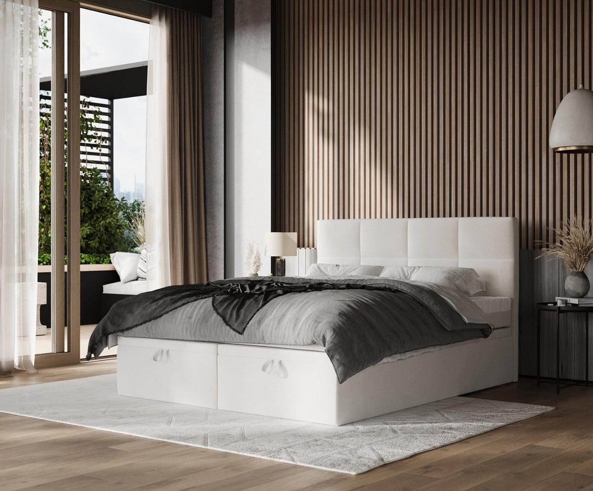 BOXBETT Tessa 180/200 cm Creme im Paros Stoff - Creme/Schwarz, Holz/Holzwerkstoff (180/200cm) - AltaBeds