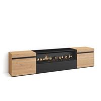 LOWBOARD mit Elektrokamin, Eiche, Schwarz, 200/35/45cm - Eichefarben/Schwarz, Holzwerkstoff (200/45/35cm) - Skraut Home