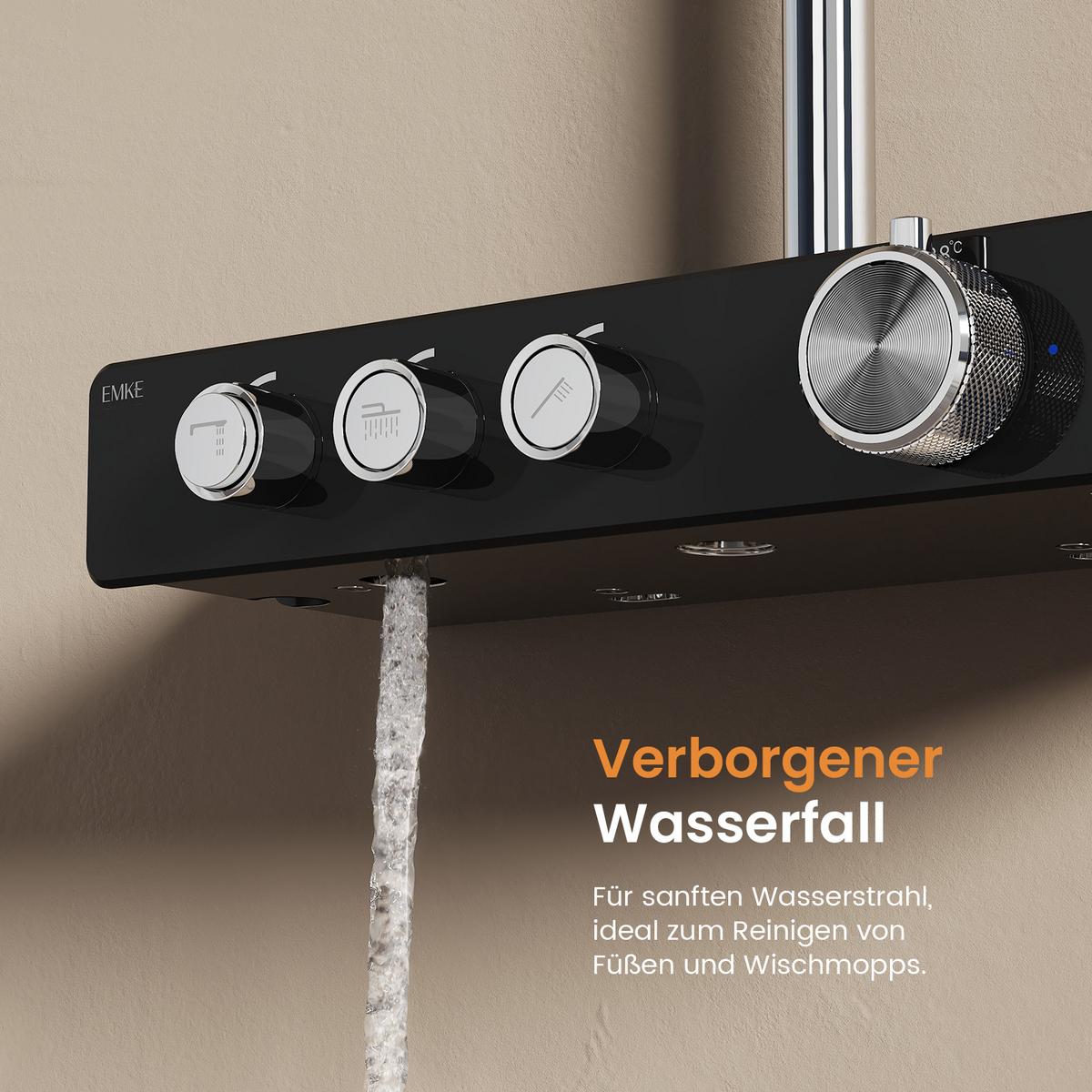 ÜBERKOPFBRAUSESET mit Thermostat Runde Überkopfbrause Vielseitig Chrom - Chromfarben, Metall (35.5/119/40cm) - EMKE