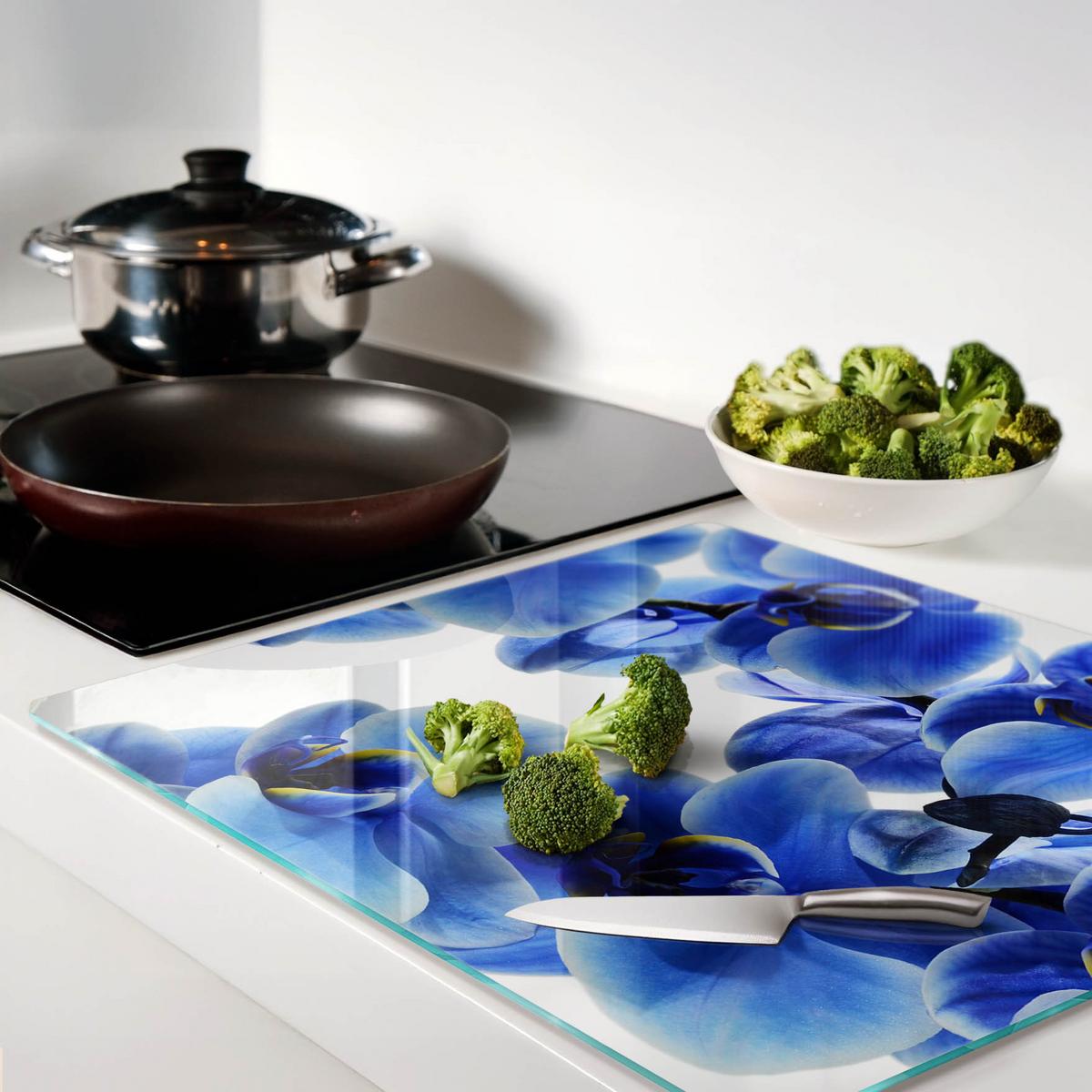 GLASPLATTE 60x52 cm Blaue Orchidee - Blau, Glas (60/0.4/52cm) - TULUP