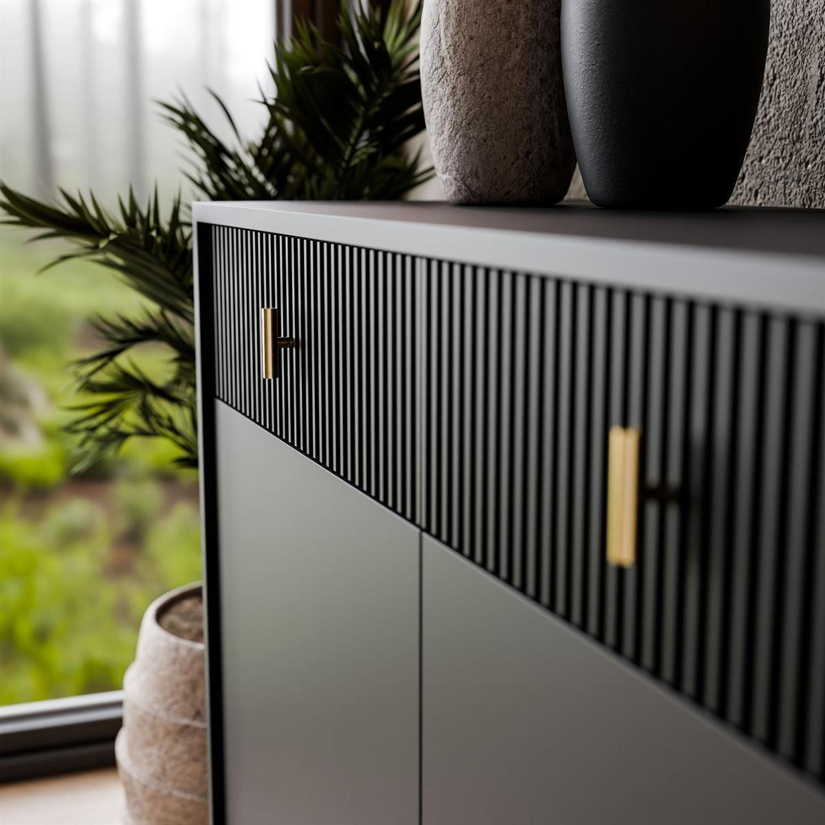 SIDEBOARD MIDNIGHT 3D3S mit drei Schubladen auf Gestell schwarz - Schwarz, Holzwerkstoff (154.5/82.5/39cm) - Lookway