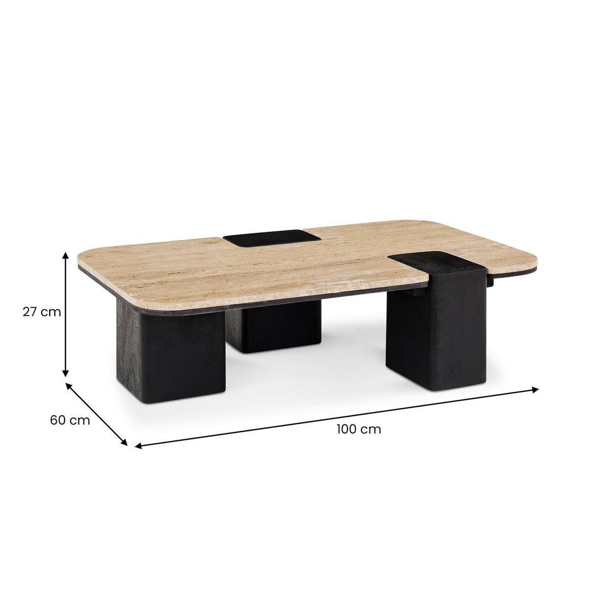 COUCHTISCHSET SURAT/DELHI 2er Set beige/schwarz - Beige/Schwarz, Holz/Naturmaterialen (60/100/27cm) - IDIMEX
