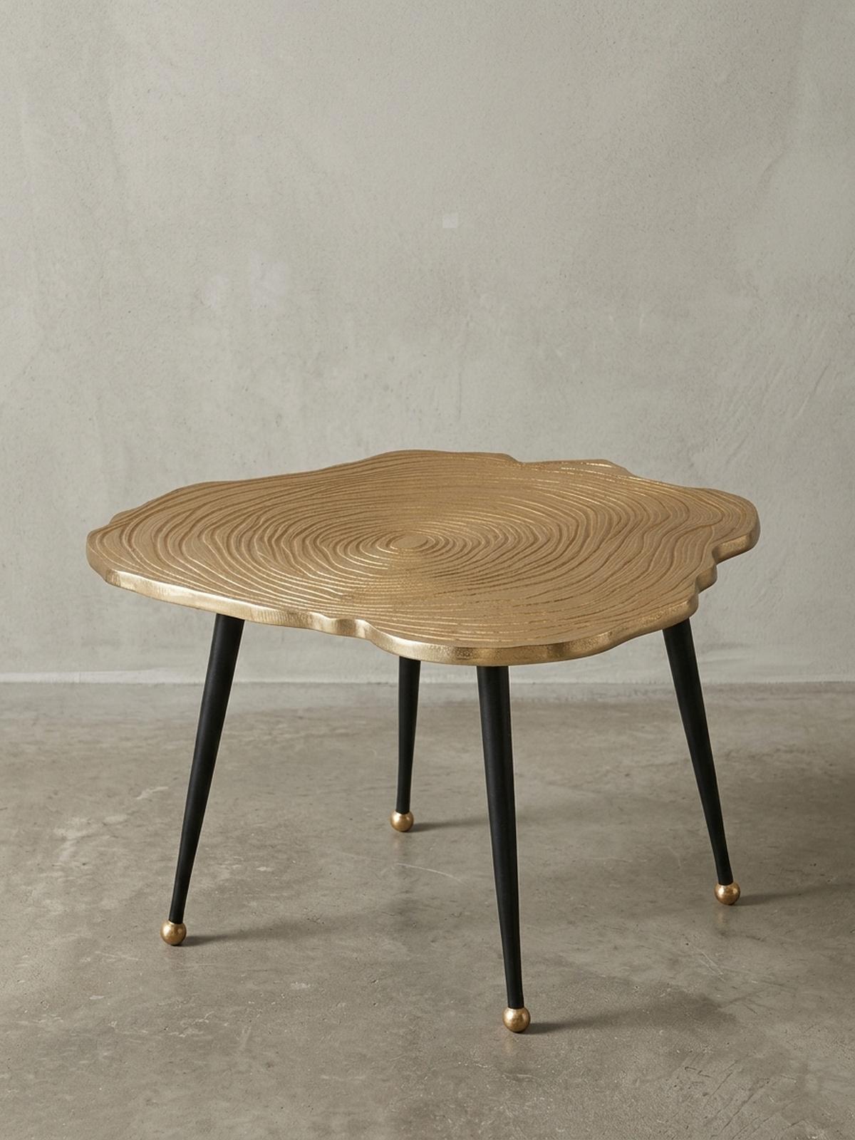 COUCHTISCH Schwarz Gold, Aluminium im Baumscheiben-Look - Goldfarben/Schwarz, Metall (64/64/37cm) - KADIMA DESIGN