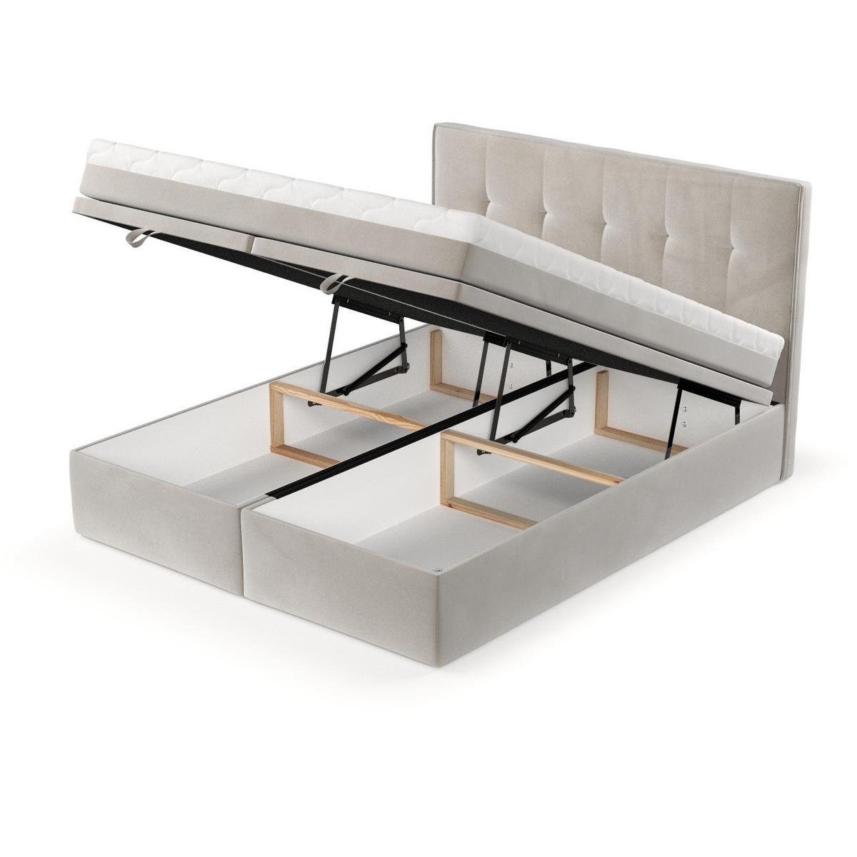 BOXBETT Arivo 180/200 cm Hellbeige im Paros Stoff - Beige/Schwarz, Holz/Holzwerkstoff (180/200cm) - AltaBeds