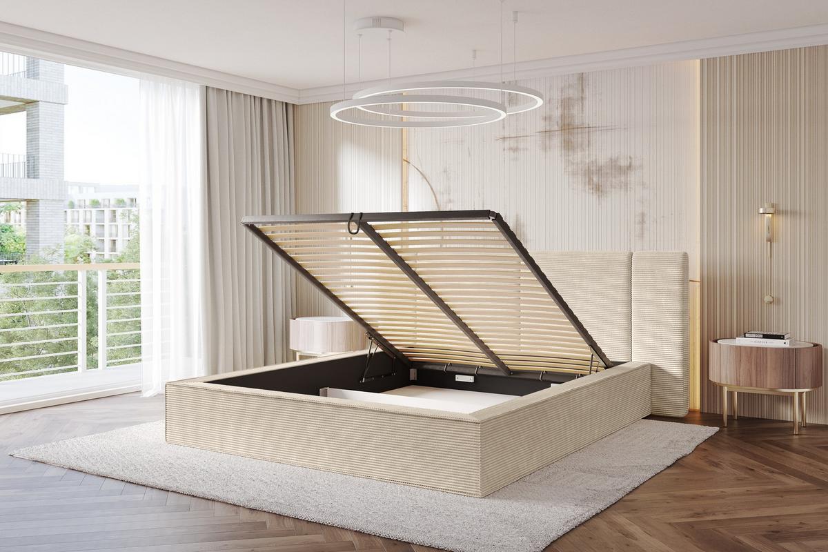 POLSTERBETT mit Bettkasten und Lattenrost, Bett mit Matratze H3/H4 - RIVO 120x200 Beige - Creme, Holzwerkstoff/Textil (120/200cm) - ALTDECOR