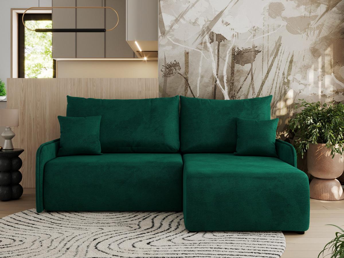ECKSCHLAFSOFA ARPA L Dunkelgrün Velvet - rechts - Dunkelgrün/Schwarz, Kunststoff/Textil (150/198cm) - MKS