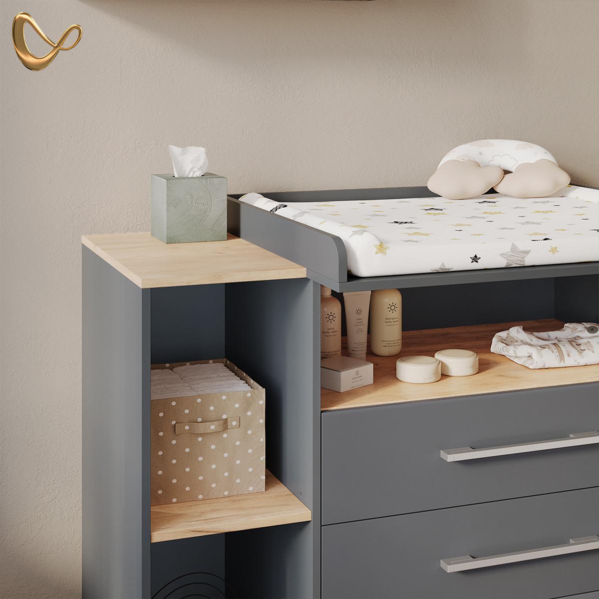 WICKELKOMMODE Torino Anthrazit/Goldkraft Eiche mit 3 Schubladen - Honigeiche/Anthrazit, Holzwerkstoff (143.2/93/53.1cm) - Livinity®