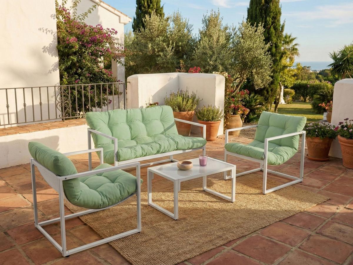 LOUNGE-SET Grün Garda - Weiß/Grün, Metall - Beliani