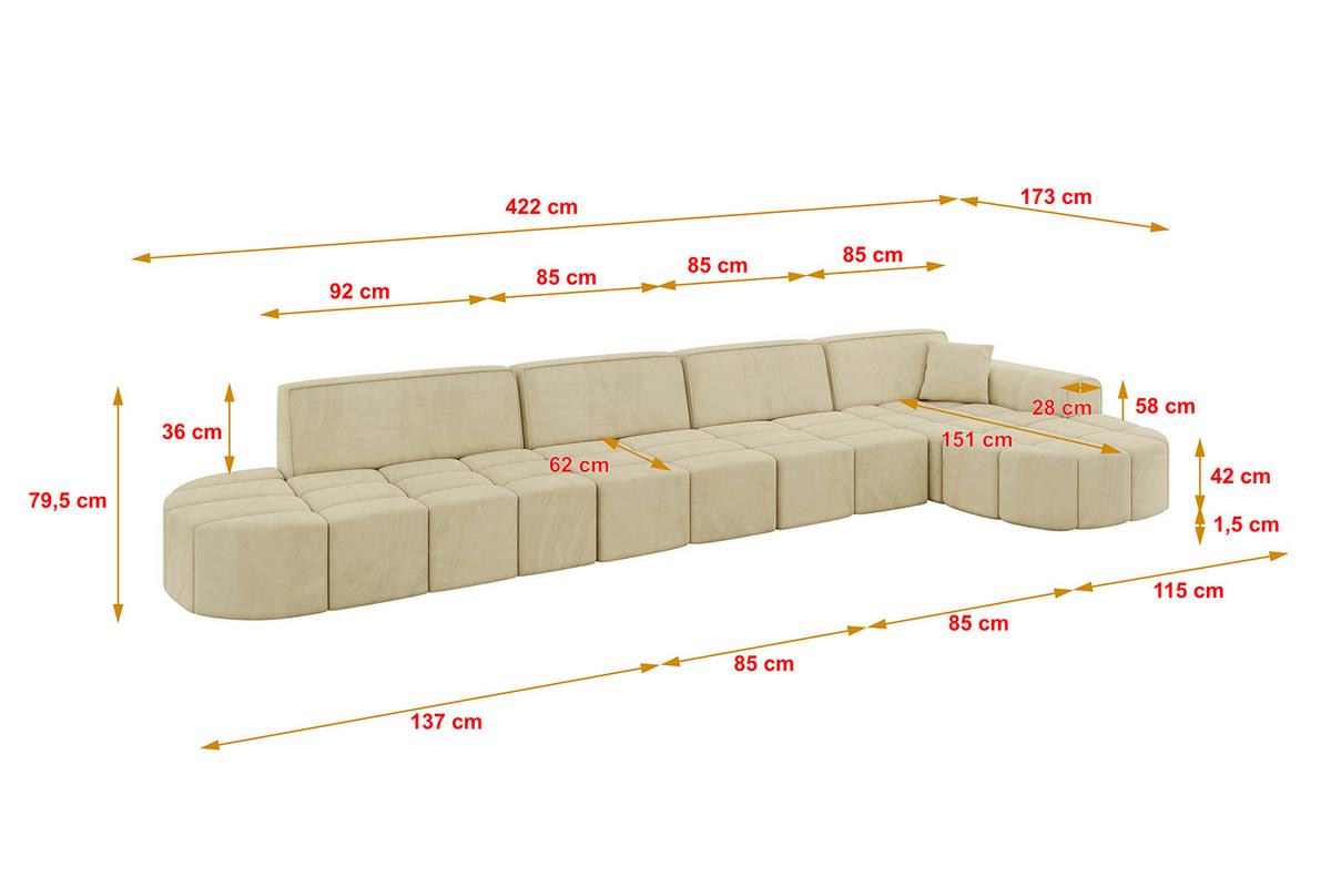 ECKSOFA Ottomane Rechts LIVO-L3 - 422x173x79,5 cm Beige - Beige, Holzwerkstoff/Textil (422/173cm) - ALTDECOR
