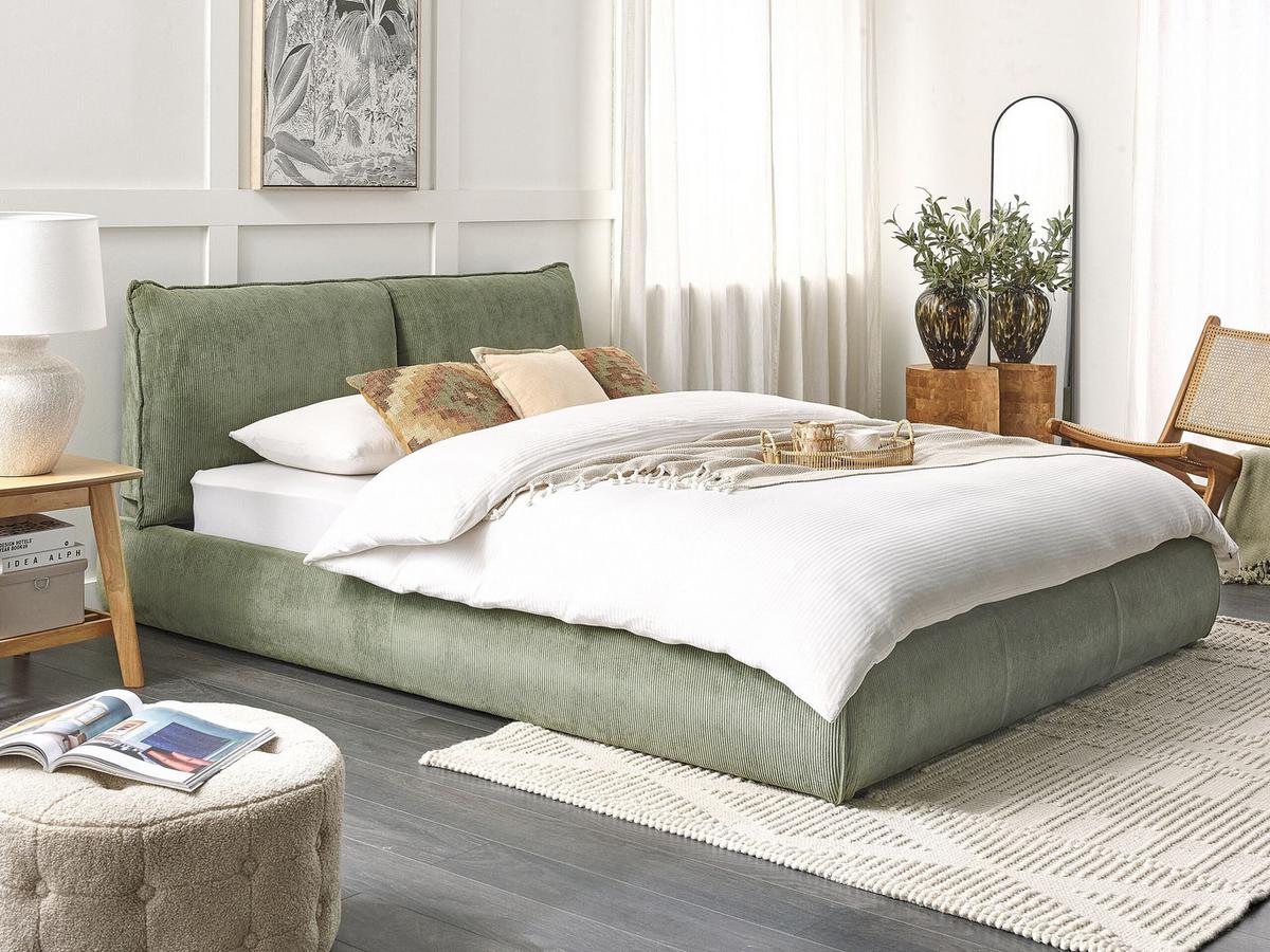 WASSERBETT Cord 160/200 cm Olivgrün Vinay - Grün, Textil (160/200cm) - Beliani