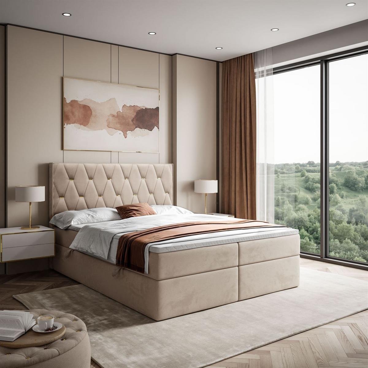BOXSPRINGBETT IZOLDA mit Bettkasten und Topper 180x200 cm Royal Velvet 170 - Beige, Textil - Lookway