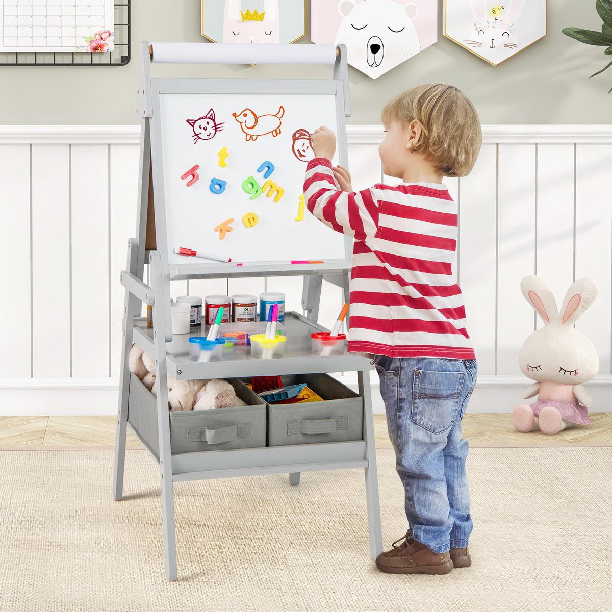 KINDERSTAFFELEI Grau - Grau, Holzwerkstoff (54/101.5/46cm) - COSTWAY