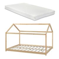 HAUSBETT Cerro mit Matratze - Naturfarben, Holz/Textil (120/200cm) - [en.casa]