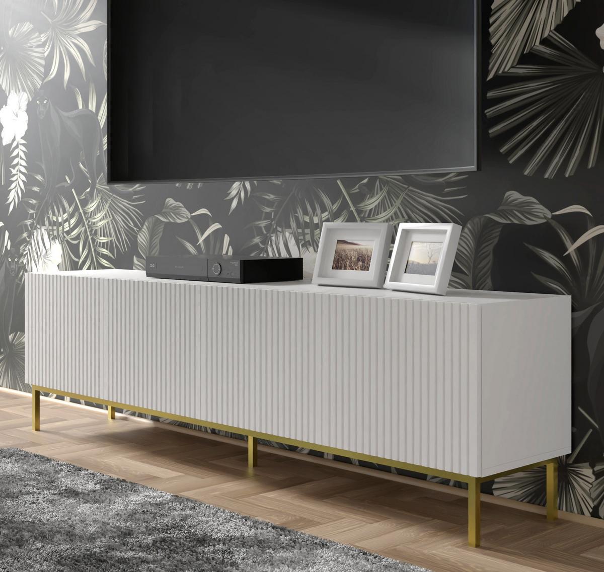 TV LOWBOARD Weiß, Weiß, Schwarz 200/56/42 - Schwarz/Weiß, Holzwerkstoff (200/56/42cm) - RAUMHIRSCH FURNITURE