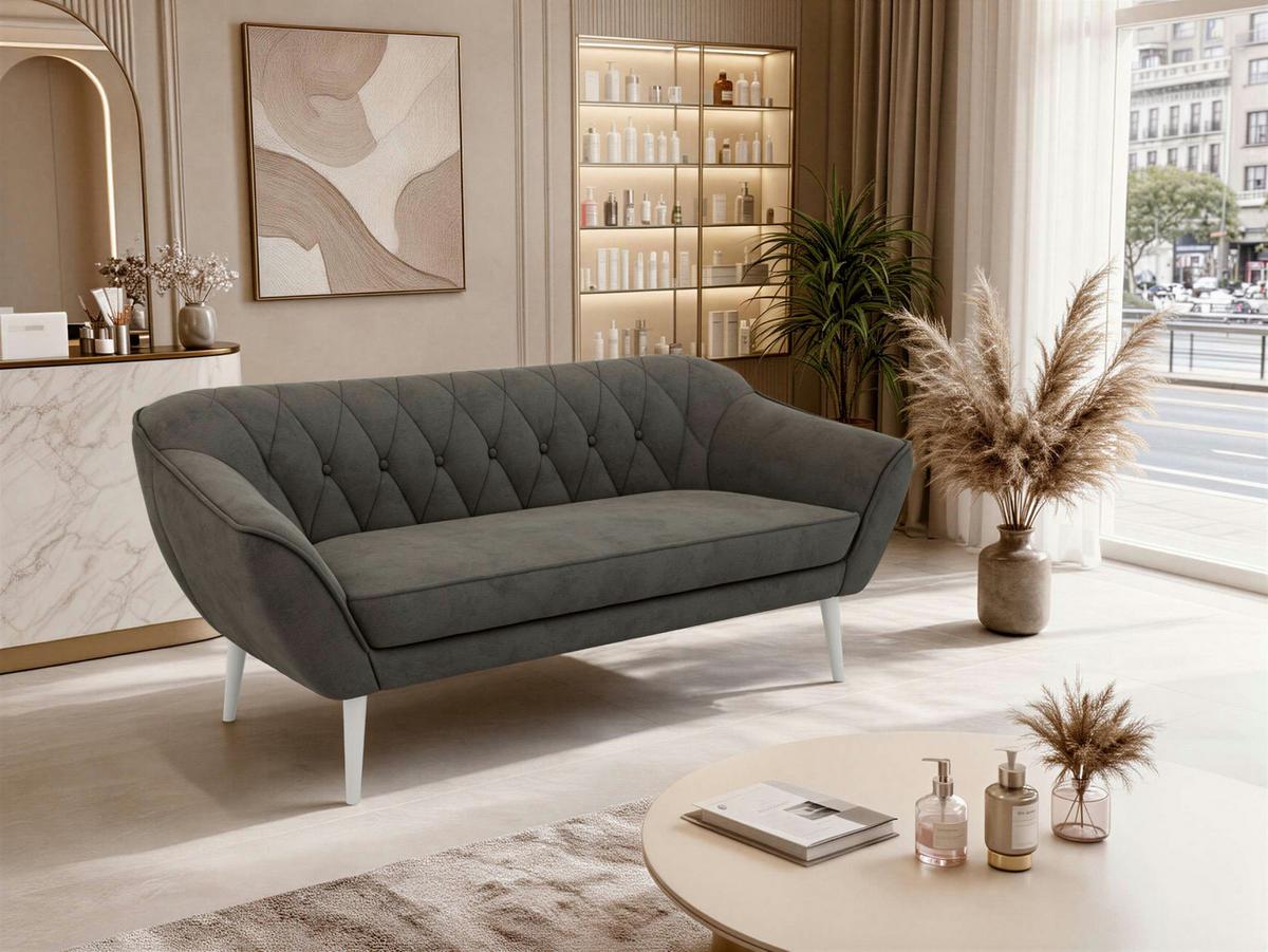 3-SITZER-SOFA PIRS - Dunkelgrau Velvet - Weiße Beine - Dunkelgrau/Weiß, Holzwerkstoff/Textil (180/75/74cm) - MKS