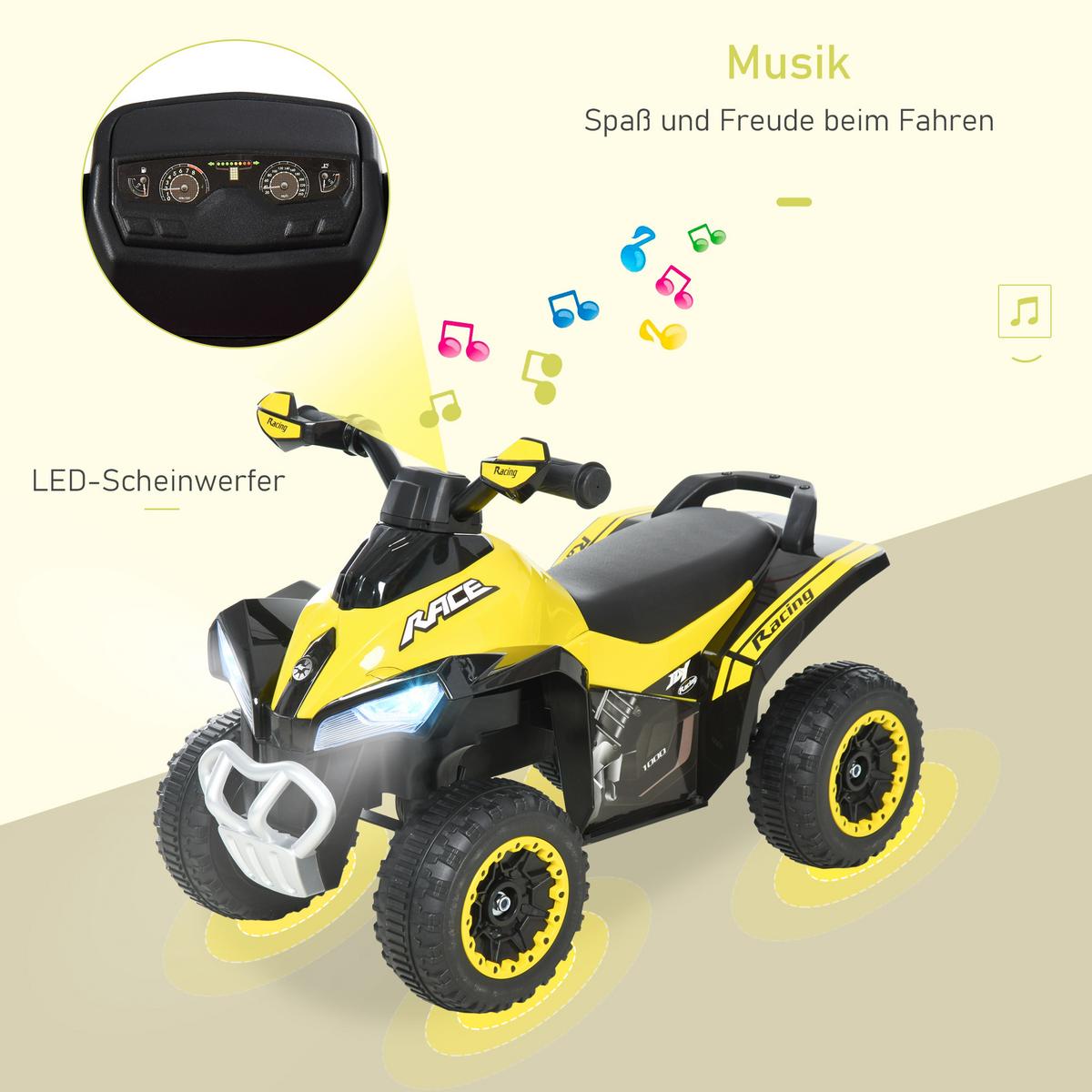 RUTSCHAUTO Kinder Tretauto Kinderauto mit Füßen rutschen Licht Musik Gelb - Gelb, Metall (67/5/38cm) - HOMCOM
