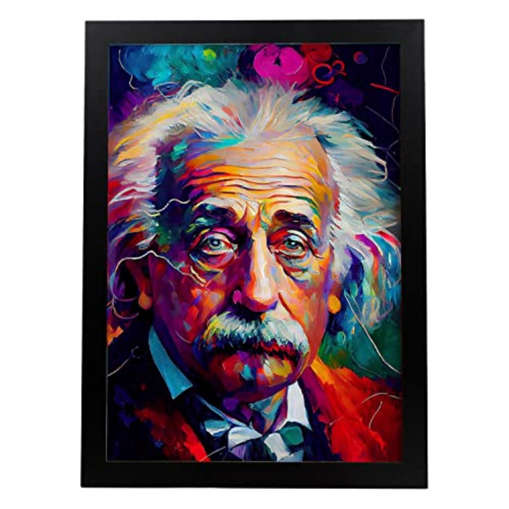 POSTER Albert Einstein In Voller Farbe Fotostil. A3 Schwarzer Rahmen - Schwarz, Papier (29.7/5/42cm) - Nacnic