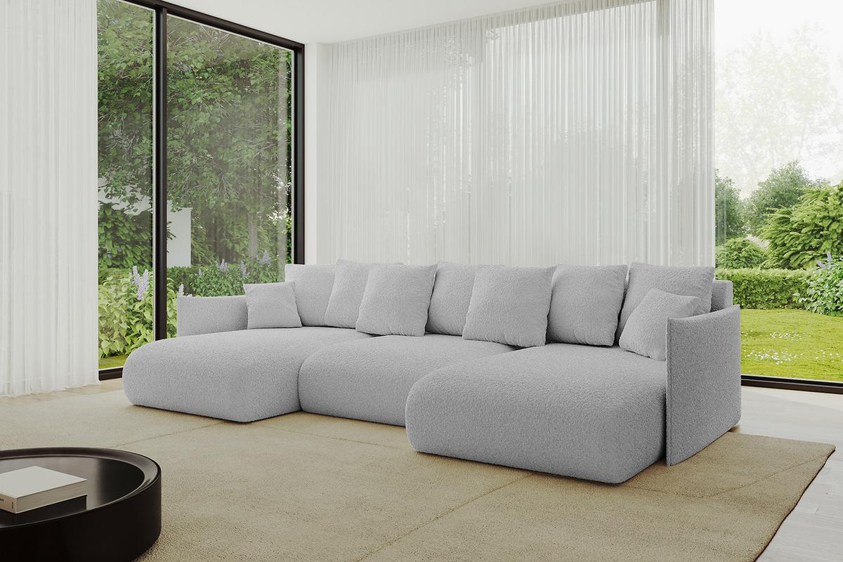 WOHNLANDSCHAFT mit Schlaffunktion und Bettkasten ONESK-U 317x177x72 Hellgrau Bouclé - Hellgrau, Holzwerkstoff/Kunststoff (317/72/177cm) - ALTDECOR