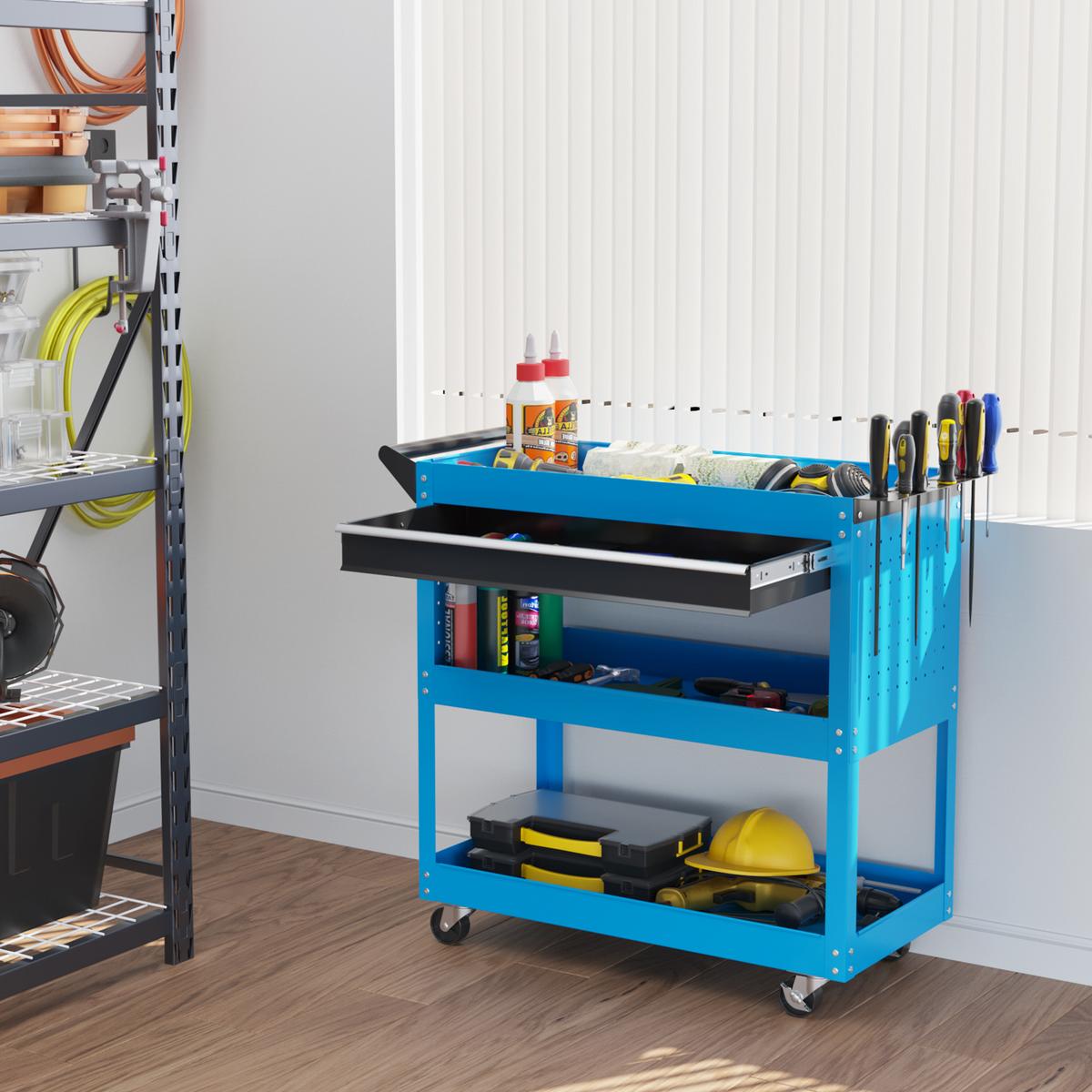 WERKZEUGWAGEN mit 3 Etagen Blau - Blau, Metall (35/76/82cm) - HOMCOM