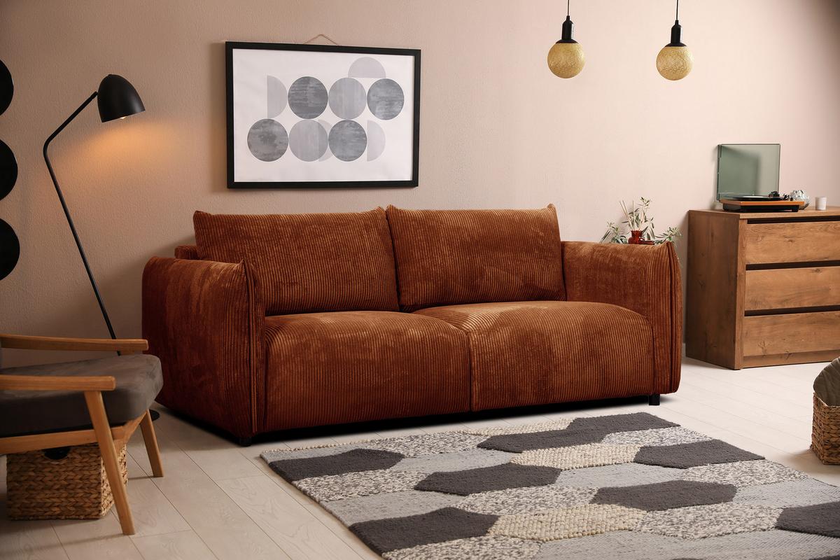 SOFA TAUER 3-Sitzer, orange - Dunkelorange/Schwarz, Holzwerkstoff/Kunststoff (112/84/206cm) - Wozimo