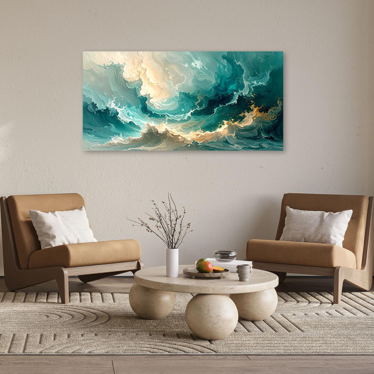 LEINWANDBILD Abstraktion 120x60cm - Türkis, Textil (120/60cm) - Feeby