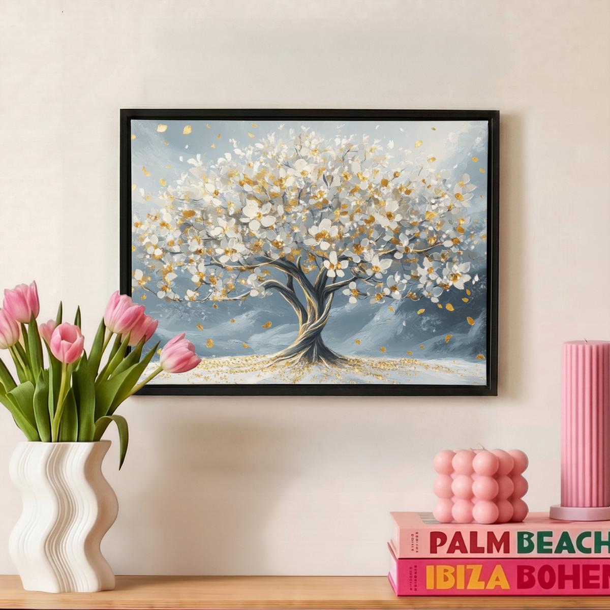 LEINWAND Bilder mit Rahmen - Baum - Winter - Baum des Lebens - Modern - Gold - 40x30 - Goldfarben, Textil (40/30cm) - MuchoWow