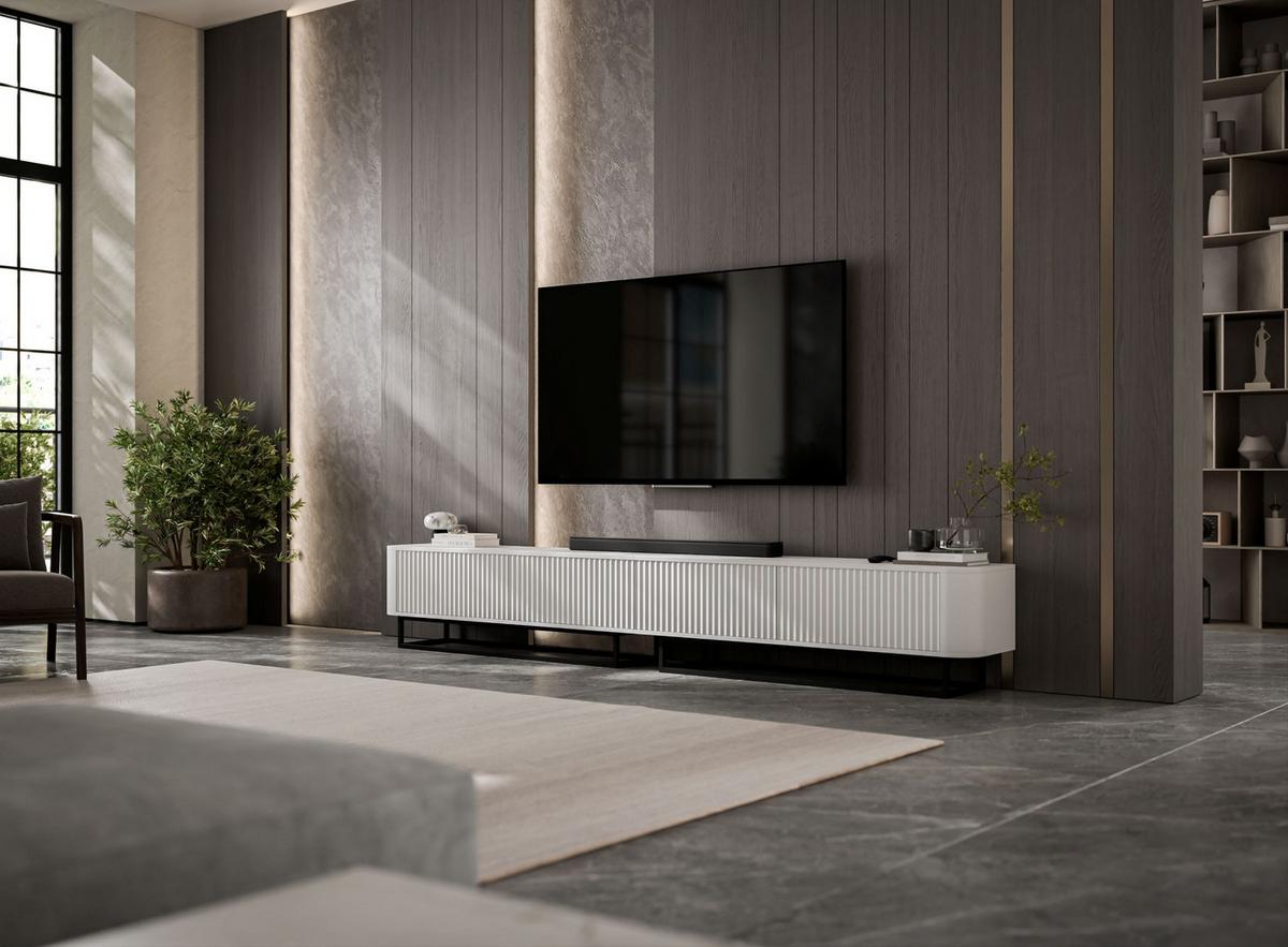 TV-LOWBOARD 2er-Set Aurora Weiß matt 280 cm mit Metallrahmen - Schwarz/Weiß, Holzwerkstoff/Metall (280/44/35cm) - Meble Lindner
