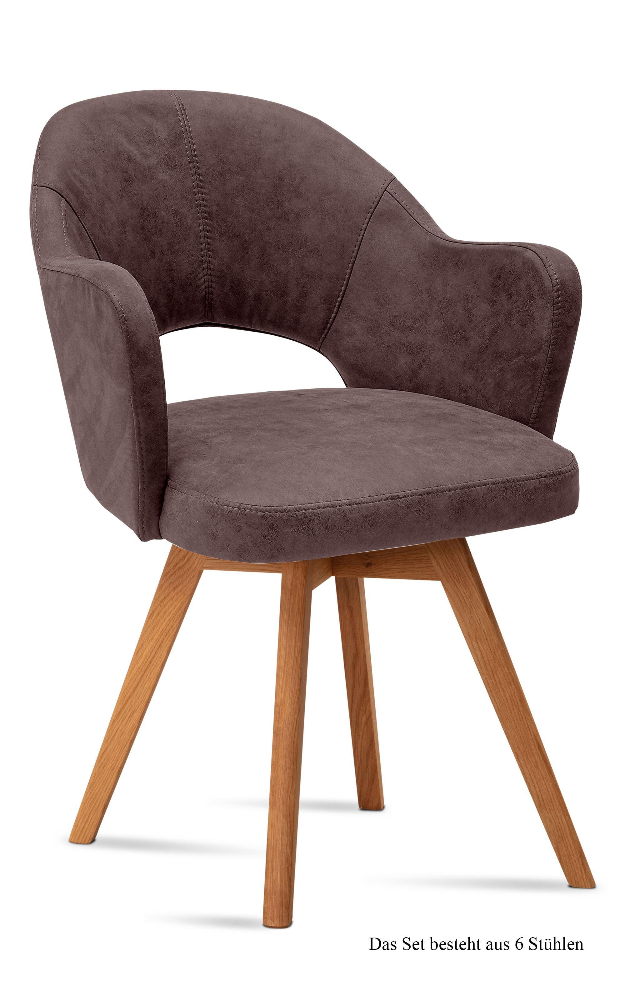 ARMLEHNSTUHL (6er-Set) Dolly 59x87x61 Eiche geölt/Braun - Eichefarben/Braun, Kunststoff (61/87/59cm) - 58aufmkessel