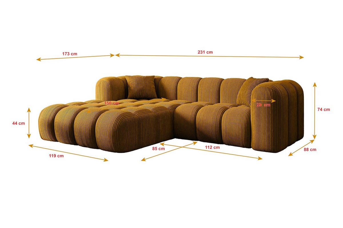 ECKSOFA Ottomane Links OLEA-L1 - 231x173x74 cm Senfgelb - Currygelb/Schwarz, Holzwerkstoff/Kunststoff (190/242cm) - ALTDECOR