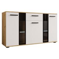 KOMMODE Salsa mit blauer LED Beleuchtung - Schwarz/Eiche Artisan, Holzwerkstoff (141/80/41cm) - MIRJAN24