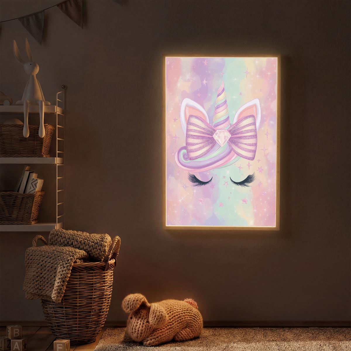 NACHTTISCHLAMPE MIT AKKU Einhorn - Glitzer - Regenbogen - Pastell 60x90 cm - Hellrosa, Holzwerkstoff (8/60/90cm) - OnlyWow