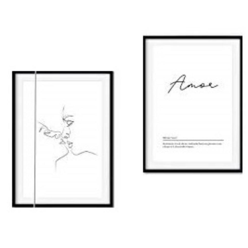 POSTER Set Mit 2 Kuss Liebe A4 Schwarzer Rahmen - Schwarz, Papier (29.7/5/21cm) - Nacnic