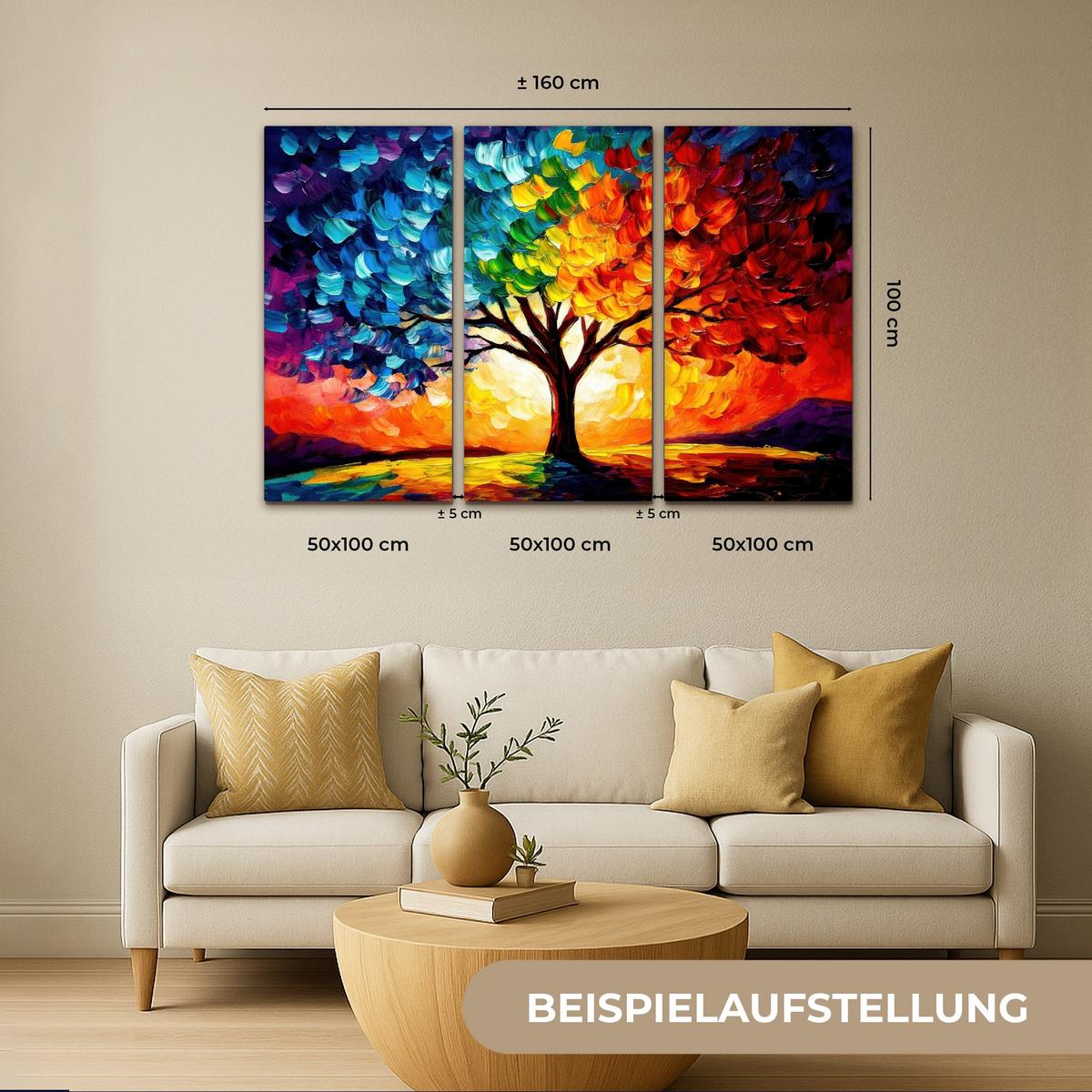 LEINWANDBILD 3er Set Baum - Farbenfroh - Malerei-Look - Abstrakt 180x120 cm - Multicolor, Textil (180/120cm) - MuchoWow