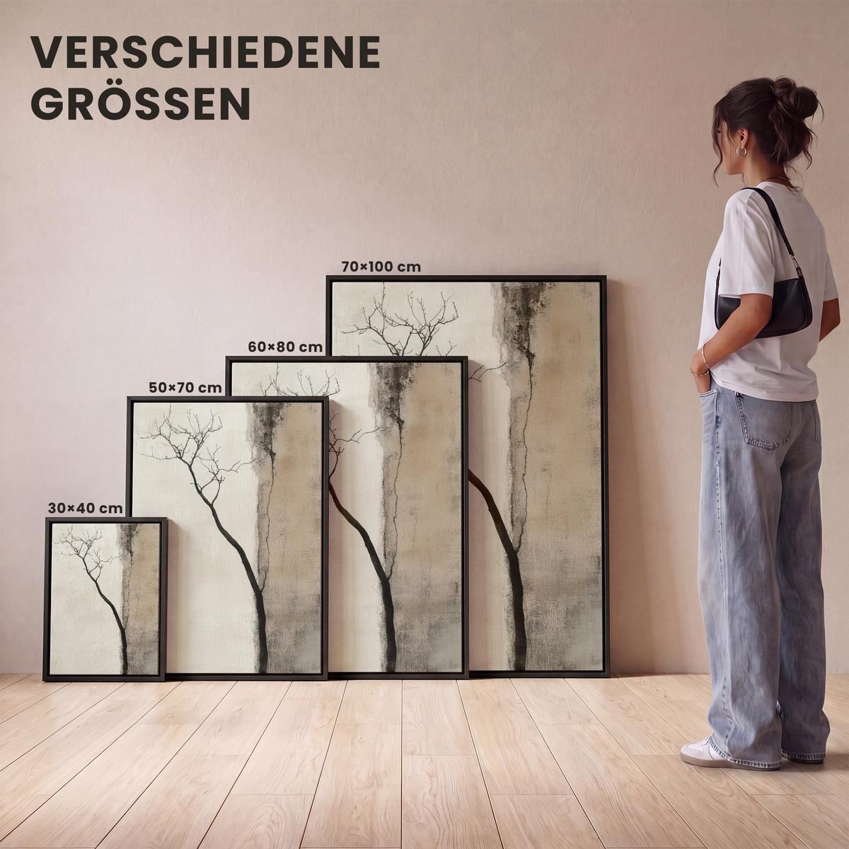 LEINWAND Bilder mit Rahmen - Wabi sabi - Pflanze - Beige - 50x70 - Taupe, Textil (50/70cm) - MuchoWow